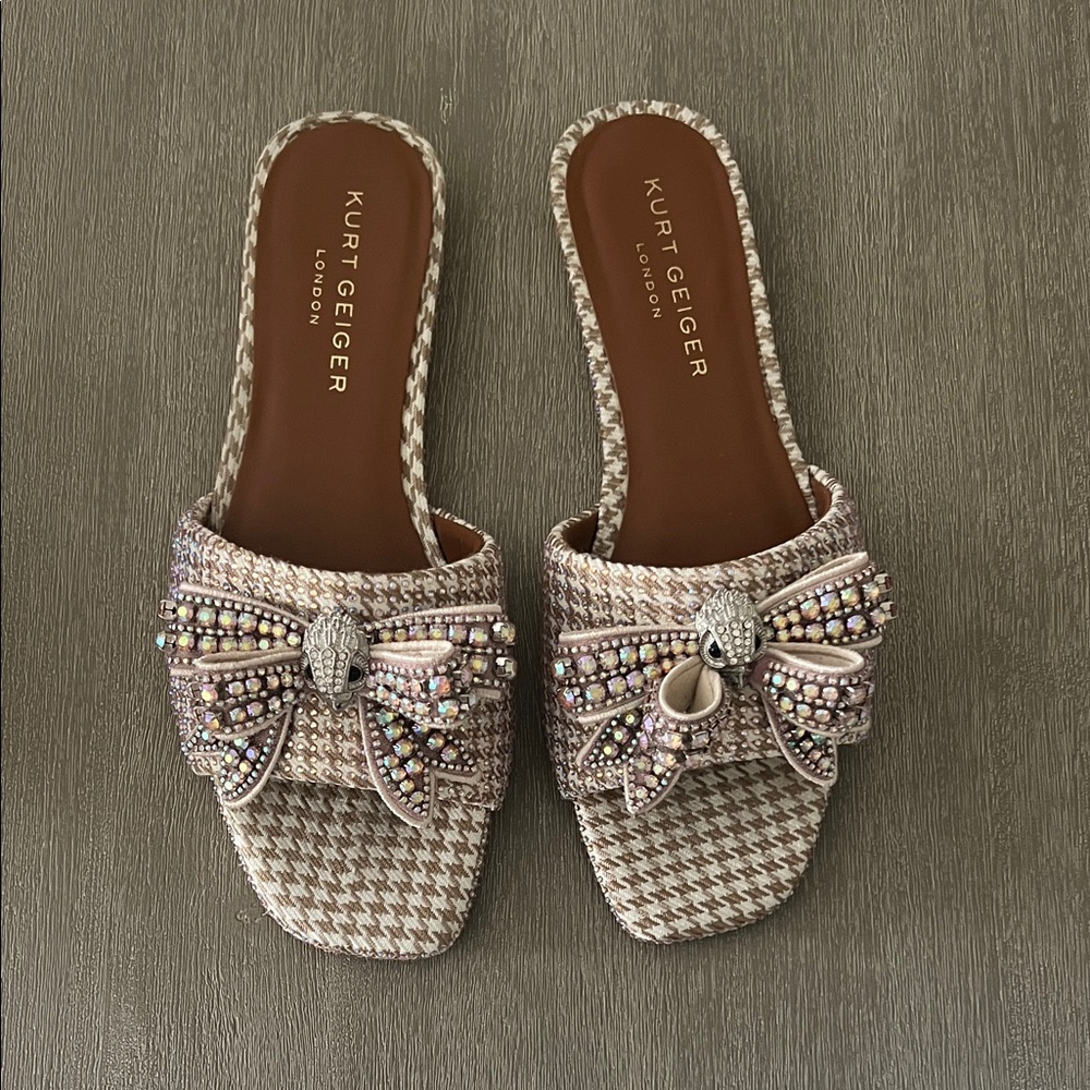 Kurt Geiger Women's Beige Embellished Bow Sandals